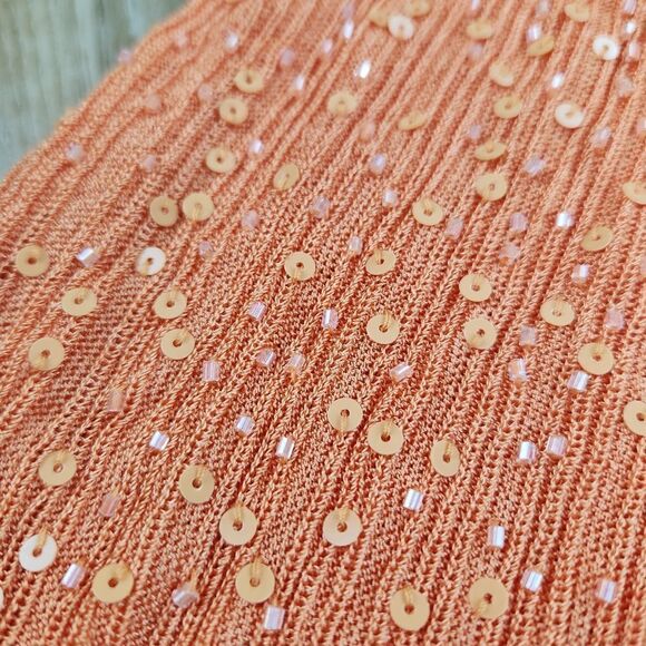 🍑Cyrus Orange Beaded & Sequined Long Sleeve Top Small - Picture 6 of 9